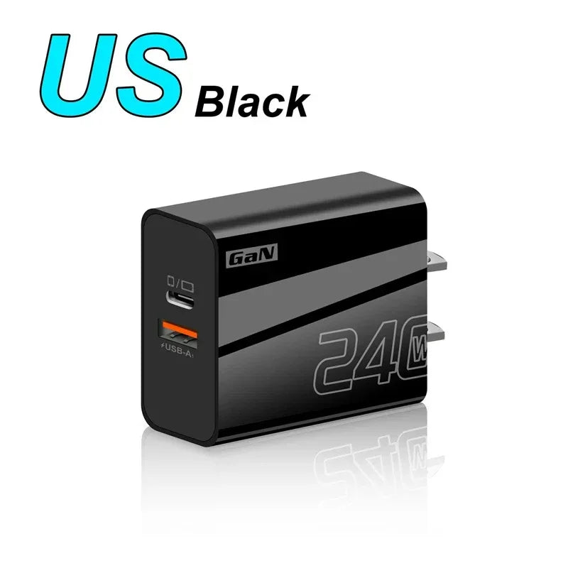 240W GaN USB Type C Charger PD Fast Charge Phone QC 3.0 Quick Chargers For iPhone 17 16Pro Max Mini iPad Charging NEW