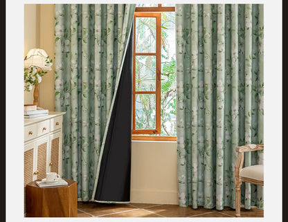 1PC European Style 100% Blackout Curtain for Bedroom Living Room Green Leaf Flower Printed Window Drapes Summer Curtains