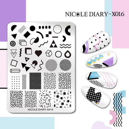 NICOLE DIARY Rose Flower Nail Stamping Plates Image Template Valentine's day Love Heart Printing Stencil Nail Art Manicure Tools