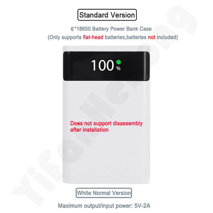 18650 Battery Power Bank Box 22.5W Fast Charging LCD Display 20000Mah Power Board For 6X18650 Battery Powerbank Case