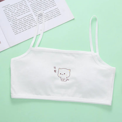 1pcs Cotton Thin Teenage Vest Girls Cartoon Print Bras Young Childrens Students Training Bras Maiden Kids Underwears Tank Tops