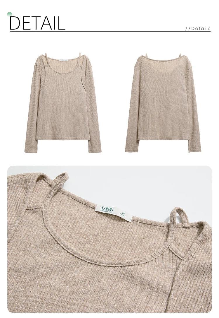 I BELIEVE YOU T-shirts for Women 2024 Autumn New Khaki Flash Silver Fake Two Long Sleeve Fashion Lady Bottom Sweaters 2243015763