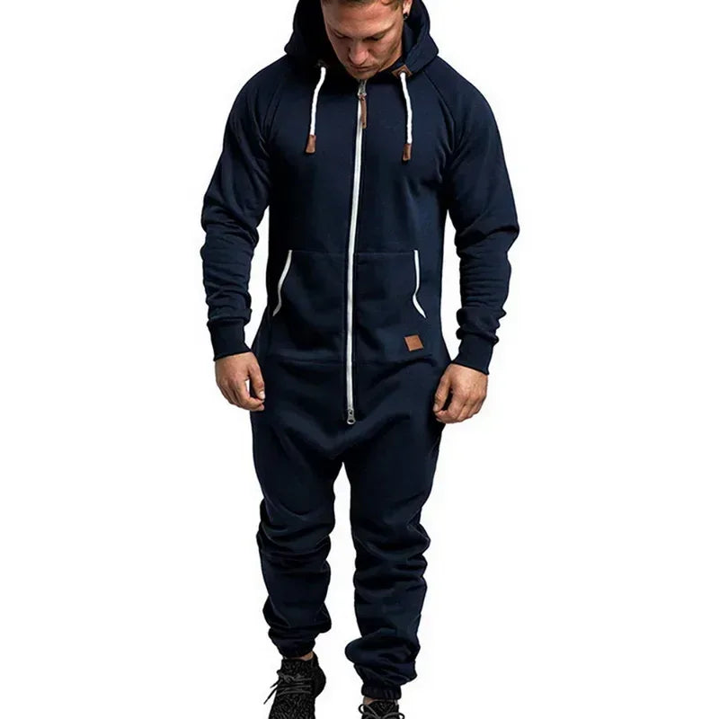 New Custom Design Jumpsuit Pajamas Long-sleeved sports pants solid color splicing casual sweater men's zipper hoodie