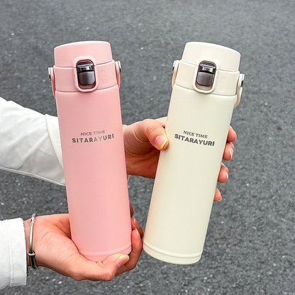 1 PC Stainless Steel Vacuum Flask, 500ml Pop-Up Direct Drink Insulated Bottle with Wide Handle, Outdoor Portable Sports Bottle
