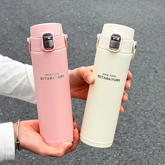 1 PC Stainless Steel Vacuum Flask, 500ml Pop-Up Direct Drink Insulated Bottle with Wide Handle, Outdoor Portable Sports Bottle by PDG ibma