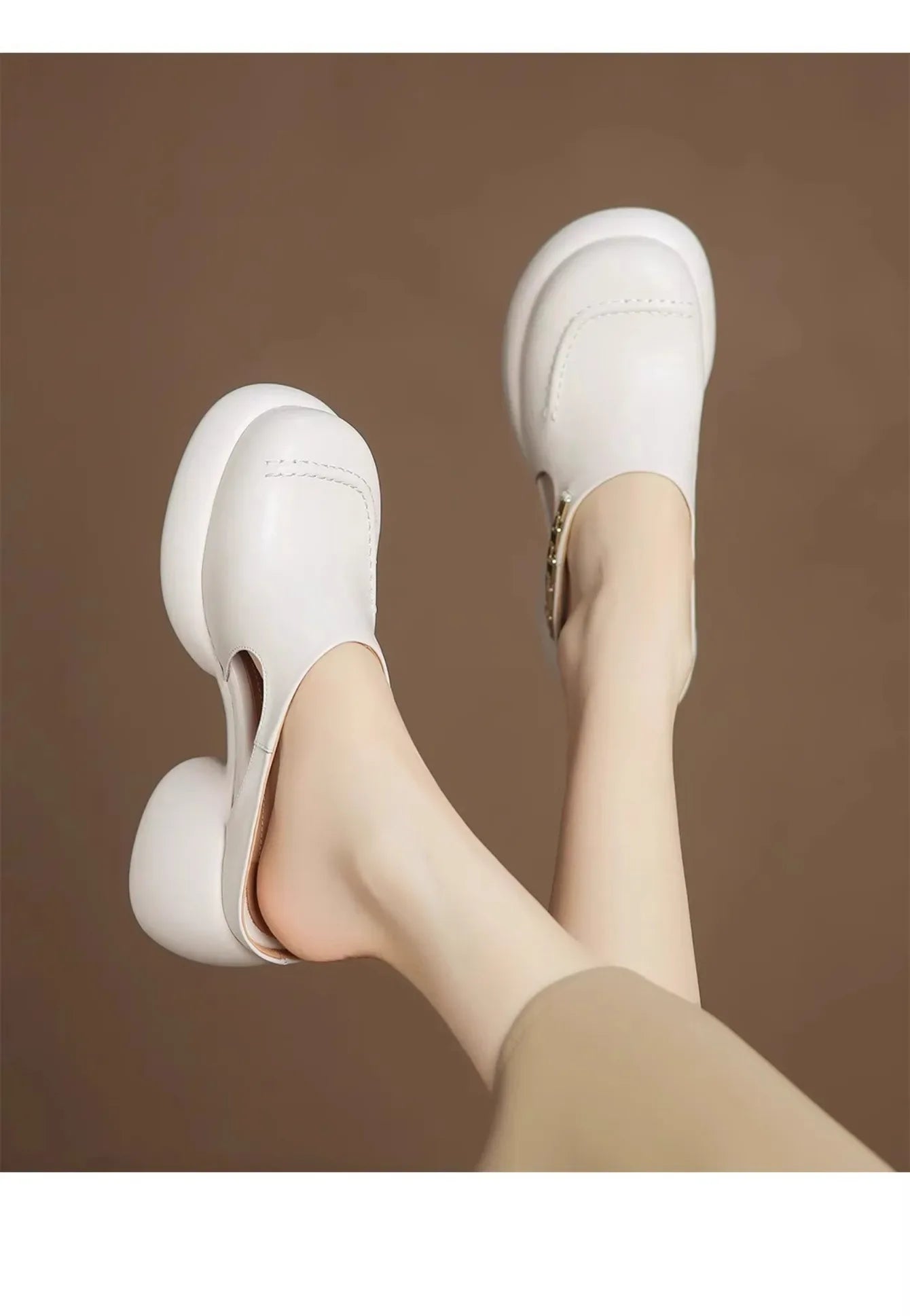 New Half-bang-head Slippers for Women 2025 Genuine Leather Platform Wedge-shaped Sneakers Pump Summer Fashion Women Casual Shoes