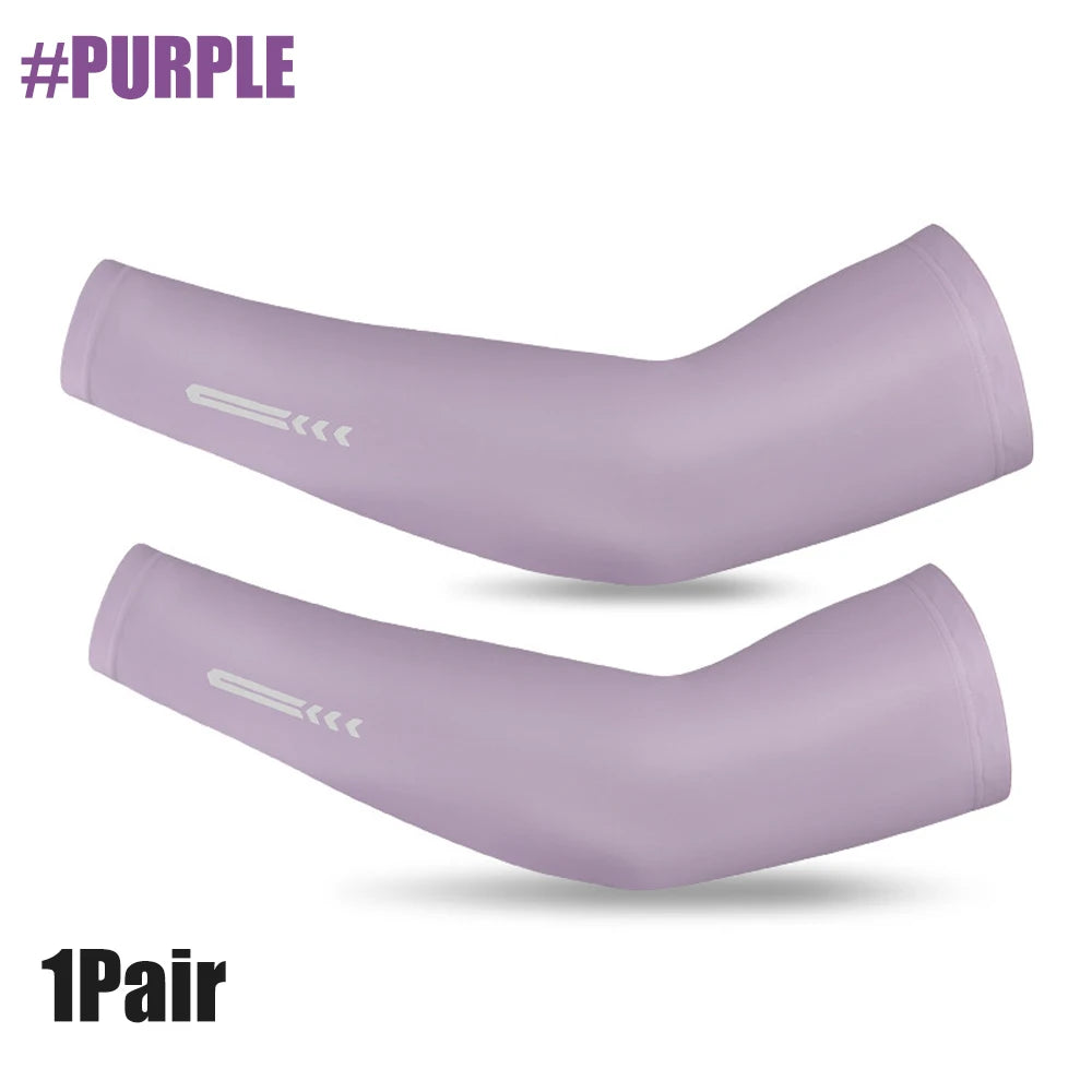 1Pair Ice Fabric Breathable UV Protection Running Cooling UPF 50 Arm Sleeves Fitness Basketball Elbow Pad Sport Cycling Outdoor