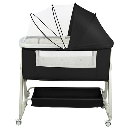 4-in-1 Baby Co-Sleeping Crib, Adjustable to 6 Positions, with Mattress, 15° Incline, Wheels with Brakes, Baby Crib 0-24 Months