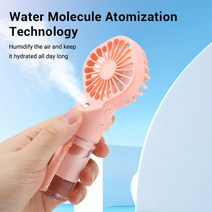 Portable Water Mist Fan USB Charging Handheld Mini Quiet Air Cooling Fan 4 Speed Humidification Spray Fan for Home Office Dorm
