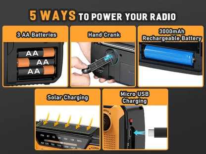 3000mAh Portable Emergency Solar Power Radio Hand Crank Charging AM/FM Weather Radio Led Reading Flashlight Bank Phone Charger