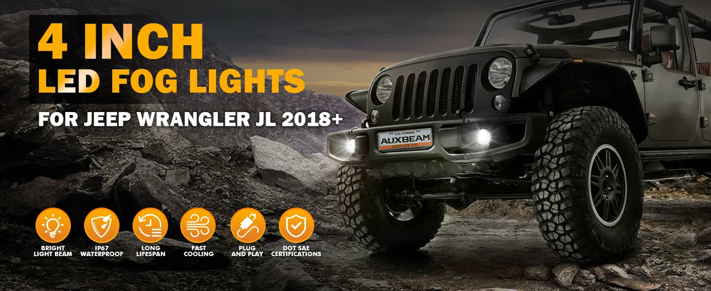 1 Pair LED Fog Lights for Jeep Wrangler JL 2018-2023 Driving Passing Lights Headlight 12V 6000K IP67 Waterproof
