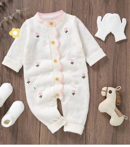Newborn Baby Rompers Knit Infant Girl Jumpsuit Long Sleeve Autumn Toddler Kid Clothes Fashion Ruffles Embroidered 0-18M Overalls