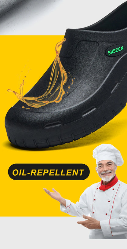 Men's Chef Shoes Waterproof Slip-On Lightweight Soft Anti-Slip Kitchen Hotel Work Shoes Easy to Wear Comfortable Food Service Fo