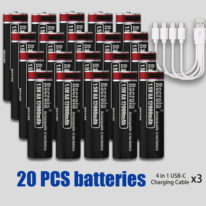 2026 Hot Rechargeable Battery Lithium-ion 1.5V AA1200mAh Rechargeable Battery 1.5V AAA6800mAh Battery with USB-C Cables