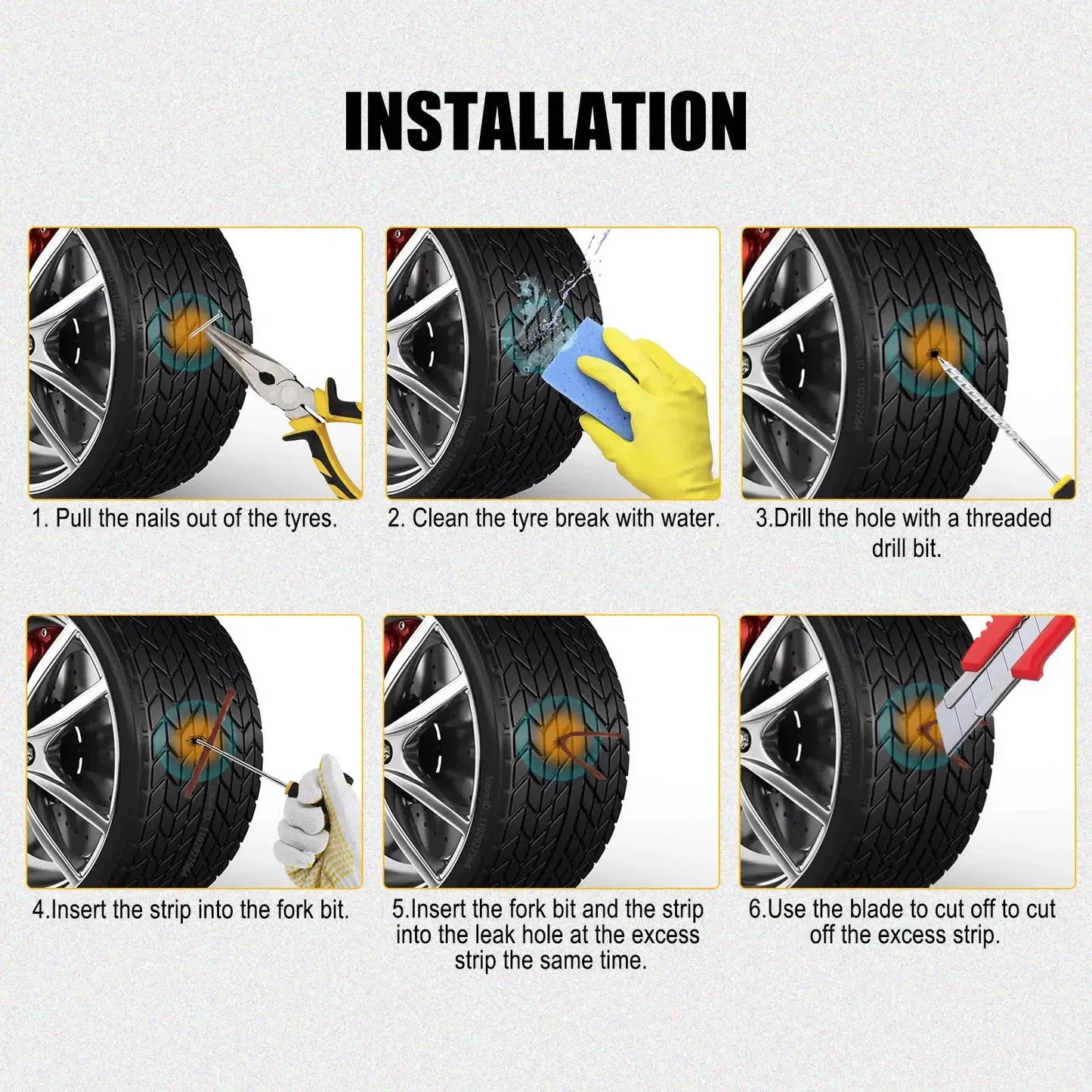 Automotive Emergency Rescue Kit Tyre Repair Kit Puncture Repair Kit, Anti-Puncture Kit Motorcycle, Puncture Repair Tool with Bag