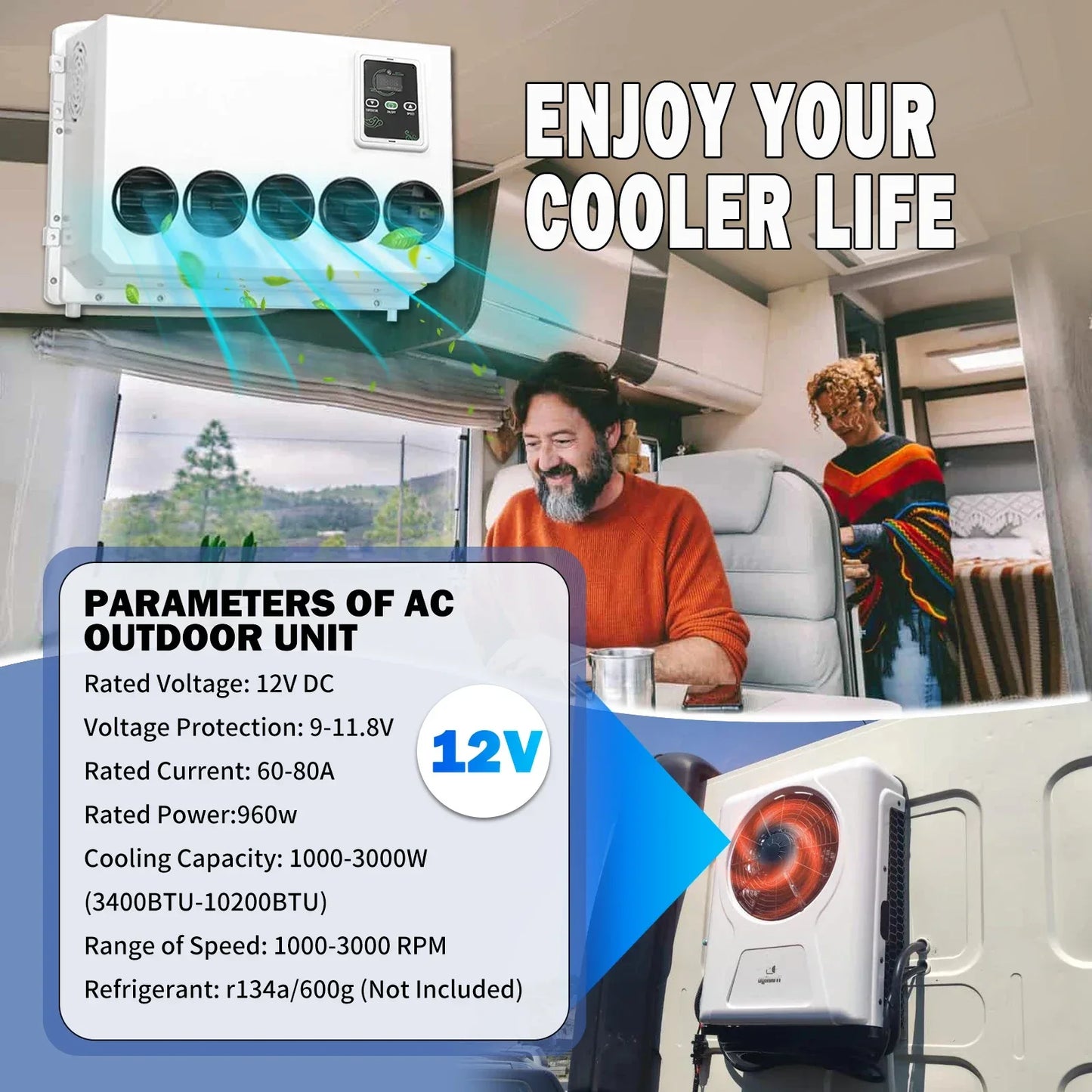 Treeligo Cooling Electric Car Split Air Conditioner 12V Parking Air Conditioning 24V For RV Truck Tractor Camper Van Motorhome