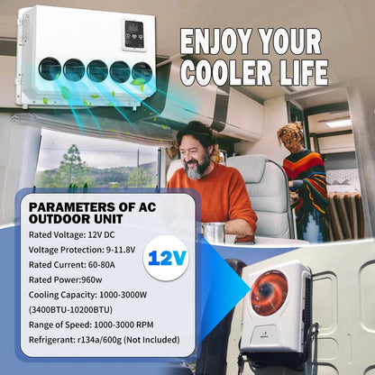 Treeligo Cooling Electric Car Split Air Conditioner 12V Parking Air Conditioning 24V For RV Truck Tractor Camper Van Motorhome
