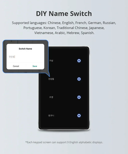 Zemismart Zigbee DIY Name Switch US Black Touch Panel Smart Display Screen Light Switch Work with Tuya Smart Life App