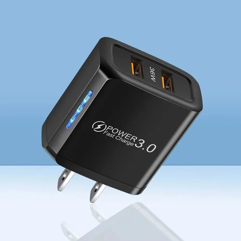 2 USB Charger 36W Fast Charging Double USB Quick Charge 3.0 for Samsung Xiaomi 14 HUAWEI OPPO Oneplus Mobile Phone Wall Adapter