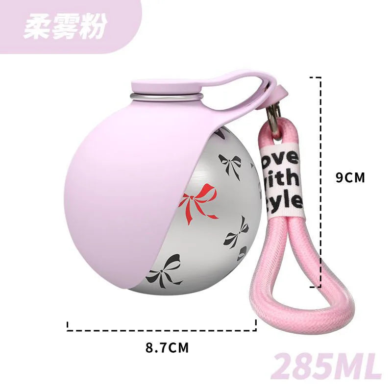 Lovewithstyle Dog Portable Water Bottle 304 Stainless Steel Ball Shaped Refillable Foldable Hook Outdoor Walking Hiking For Pet