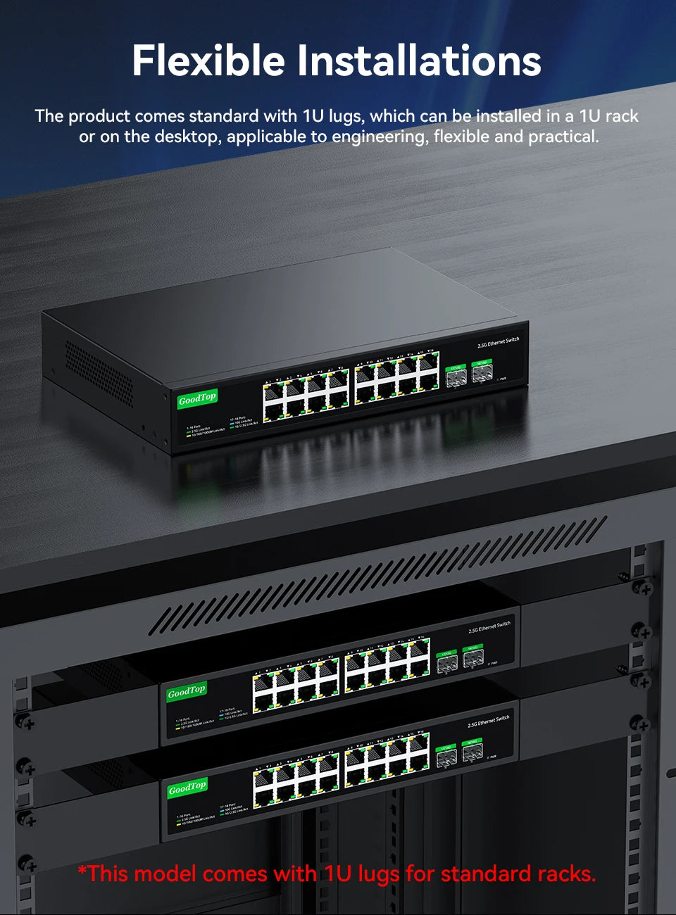 GoodTop 16 Port 2.5G Ethernet Switch with 2 Port 10G SFP+ Network Switch 120G Bandwidth Unmanaged Networking Home Lab Switch