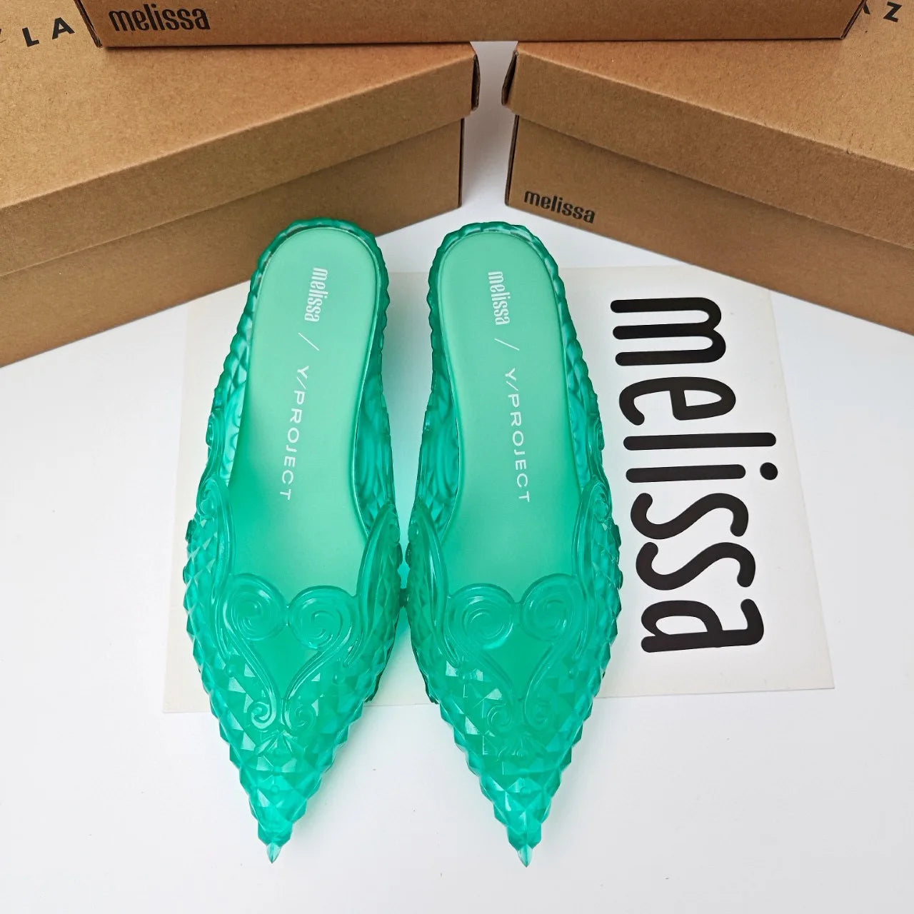 Design Big Butterfly Knot Melissa Women Flat Mules Sandals High Quality Cozy Patent Leather Pointed Toe Back Strap Shoes