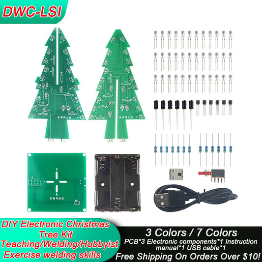 Three-Dimensional 3D Christmas Tree LED DIY Kit Red/Green/Yellow LED Flash Circuit Kit Electronic Fun Suite by PDG ibma