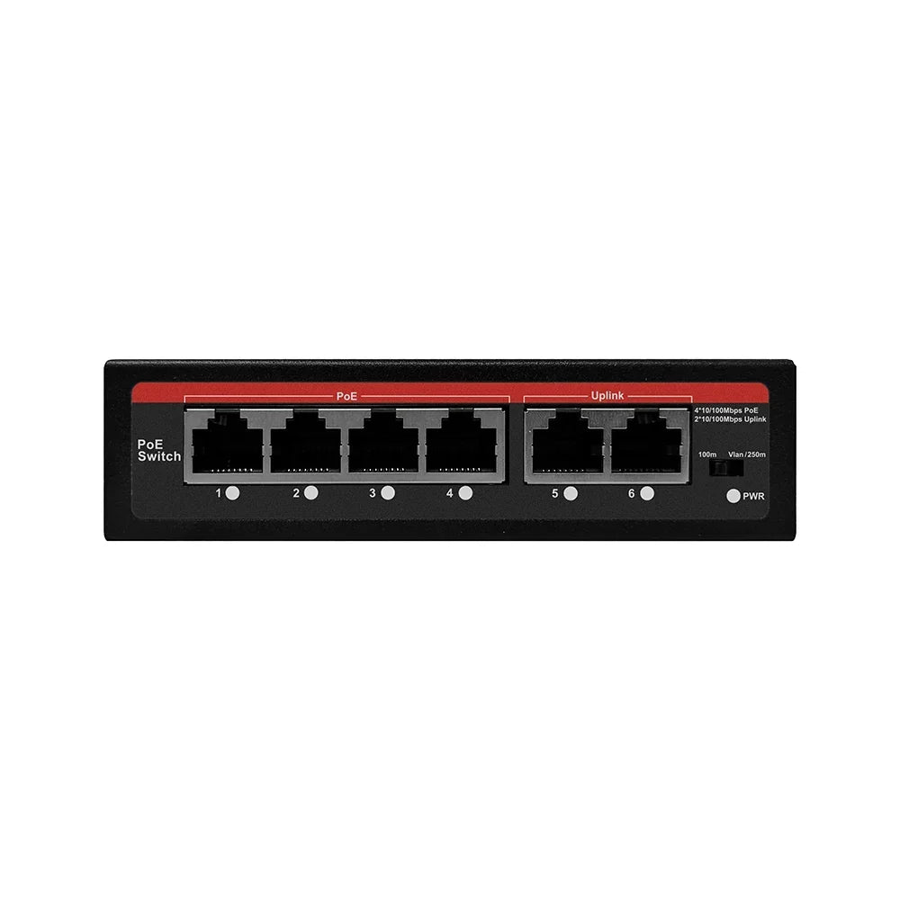 2026 POE Switch 6 Ports 10/100Mbps AI Smart Ethernet Switch with 2 Uplink RJ45 Ports AI Smart Switch for IP Camera/Wireless AP