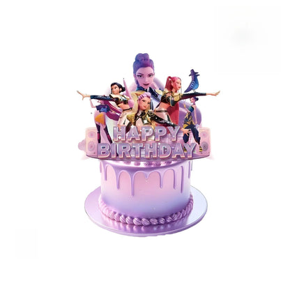 K P Foil Balloon Set Girl Group 1-9 Number & Purple Star Balloons Character Cake Toppers for Birthday Party & Photo Props