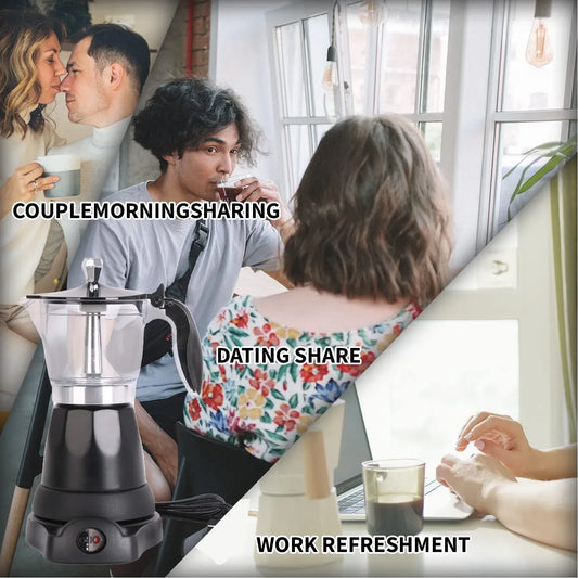 Portable 6 Cup Electric Coffee Maker Transparent Top Italian Coffee Pot Machine 300ML for Home
