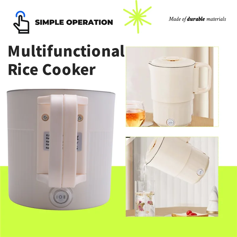 ELEG-3 In 1 Multifunctional Rice Cooker Foldable Mini Travel Electric Kettle Household Foldable Electric Cooker Hot Pot EU Plug