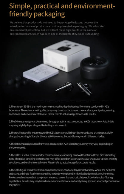 KZ Carol ANC True Wireless Earphone 55dB Active Noise Canceling TWS Headphone 6 Mics AI HD Call Bluetooth 5.3 HiFi in-Ear Earbud