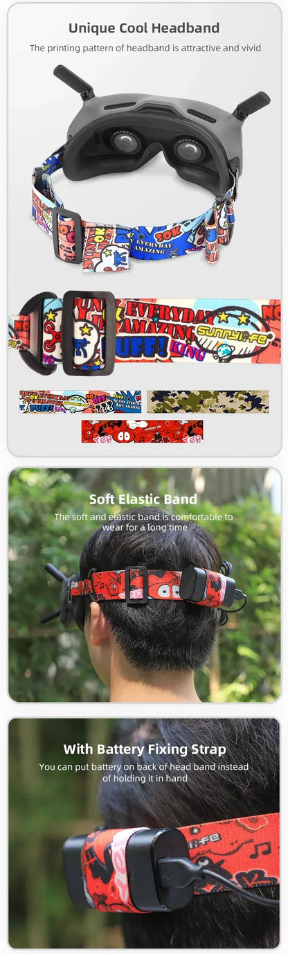 Colorful Headband Soft Elastic Head Strap Adjustable for DJI Avata Goggles 2/FPV Goggles V2 Glasses Accessories