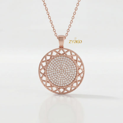 Gold Geometric Openwork Diamond Pendant Sparkling Link Chain Necklace Luxury Engagement Wedding Anniversary Party Modern Design