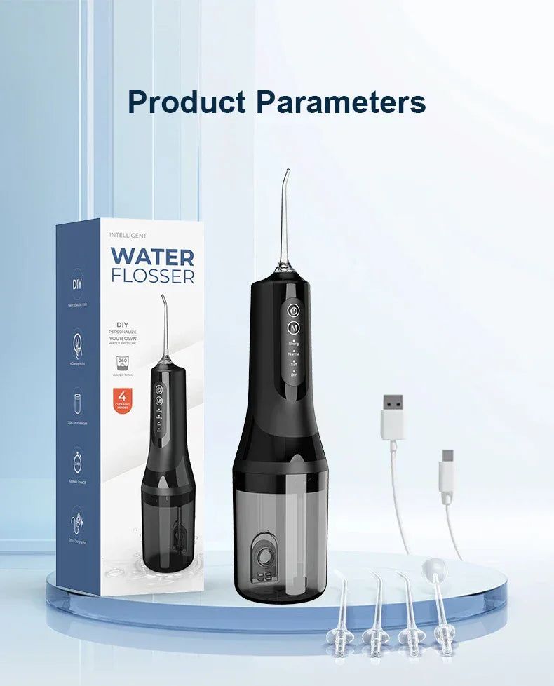 Professional wireless dental floss cleaner, 4 cleaning modes, portable rechargeable electric dental floss oral irrigator