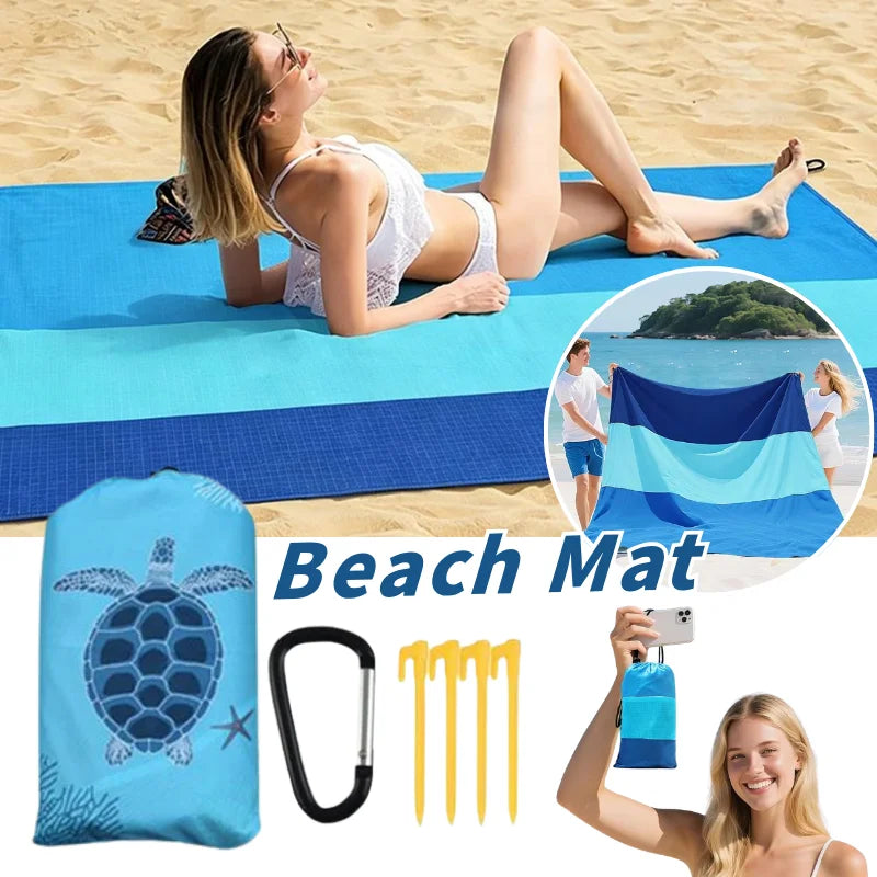 Large Portable Beach Blanket with Stakes & Bag Lightweight Waterproof Camping Mat Quick-Dry Picnic Blanket for Outdoor Travel