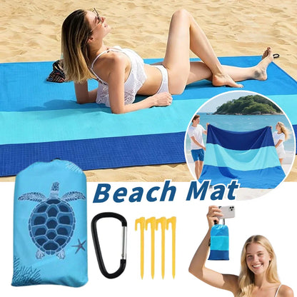 Large Portable Beach Blanket with Stakes & Bag Lightweight Waterproof Camping Mat Quick-Dry Picnic Blanket for Outdoor Travel