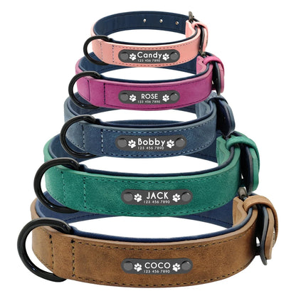 Personalized  PU Leather Dog Collar Soft Padded Pet Dog Collars Engraved Name Paw Durable Necklace for Small Medium Large Dogs