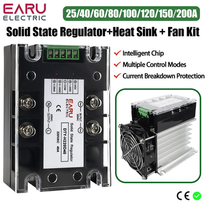 220V AC Single Phase Full Isolation Voltage Regulator Module 25-200A With Heat Sink Fan Kit - SMT DCB High Precision Industrial