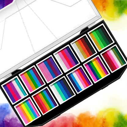 12 Grids Face Body Paint Palette Makeup,Rainbow Split Cake Palette,Water-based Non-Toxic Face Paint For Halloween Festivel Party