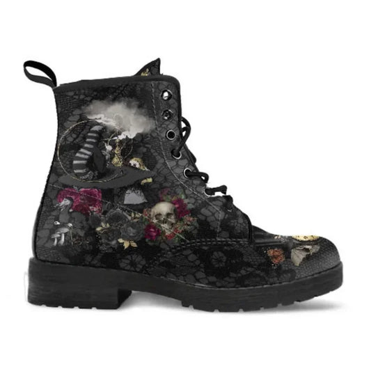 2022 Skull Flower Print High-Top Sneakers Women Boot Autumn Winter Fashion Woman Ankle Boots Adult Botas Mujer Plus Size 43 by PDG ibma