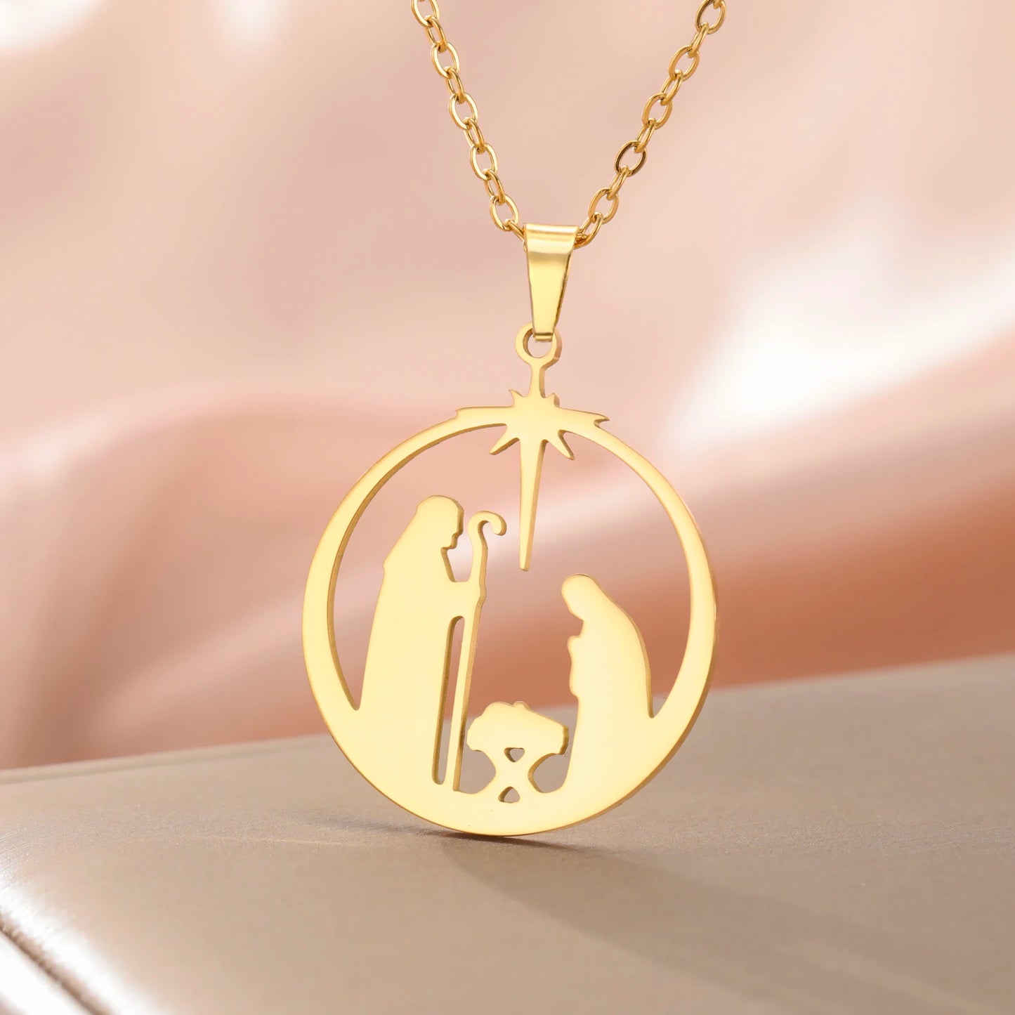 Christian Prayer Pendant Necklace Stainless Steel Unisex Retro Angel Star Prayer Talisman Mother's Day Jewelry Gift