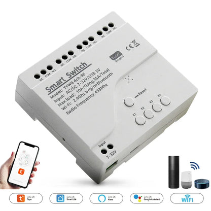 Tuya Smart Home 4CH Relay Module AC/DC 7-32V AC 220V 10A Wifi Switch 4 Channels RF433 Receiver Work With Vioce Alexa Google Home