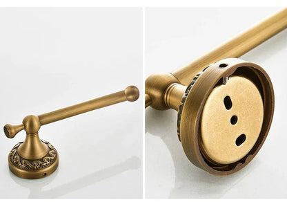 Antique Brass 2pc Bathroom Accessories Set, Bronze Dispenser Towel Rod and Toilet Paper Holder for Bathroom Wall Mounted