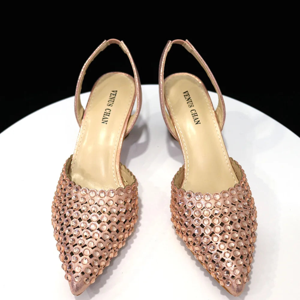 Venus Chan 2023 New INS High-Heeled Pointed Toe Wedding Shoes Colorful Full Diamond Design Shoe and Bag Set for Nigeria Party