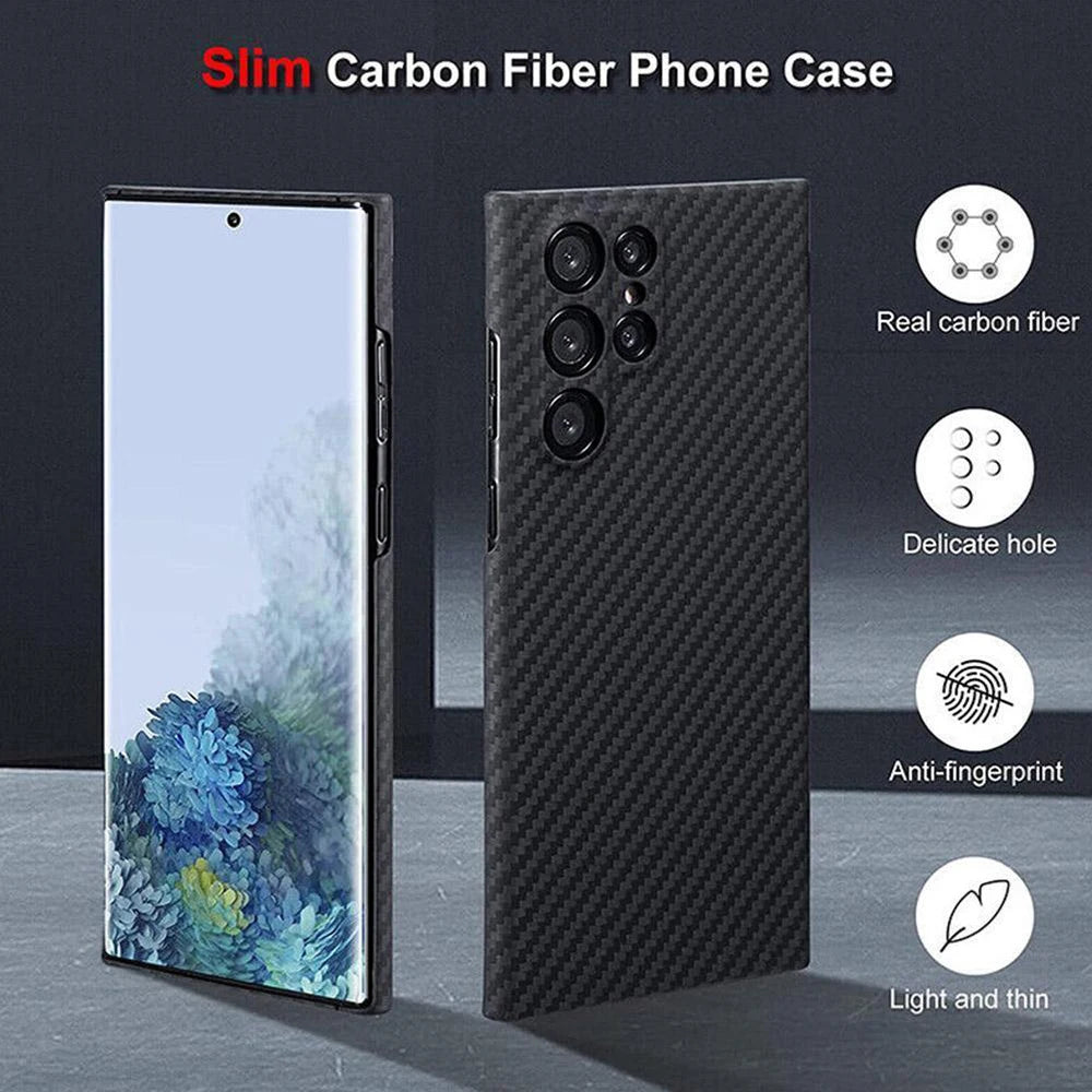 Ultra-Thin Kevlar Pure Carbon Fiber Phone Case For Samsung Galaxy S23 S24 26 Ultra Plus Commercial Aramid Fiber Shockproof Cover