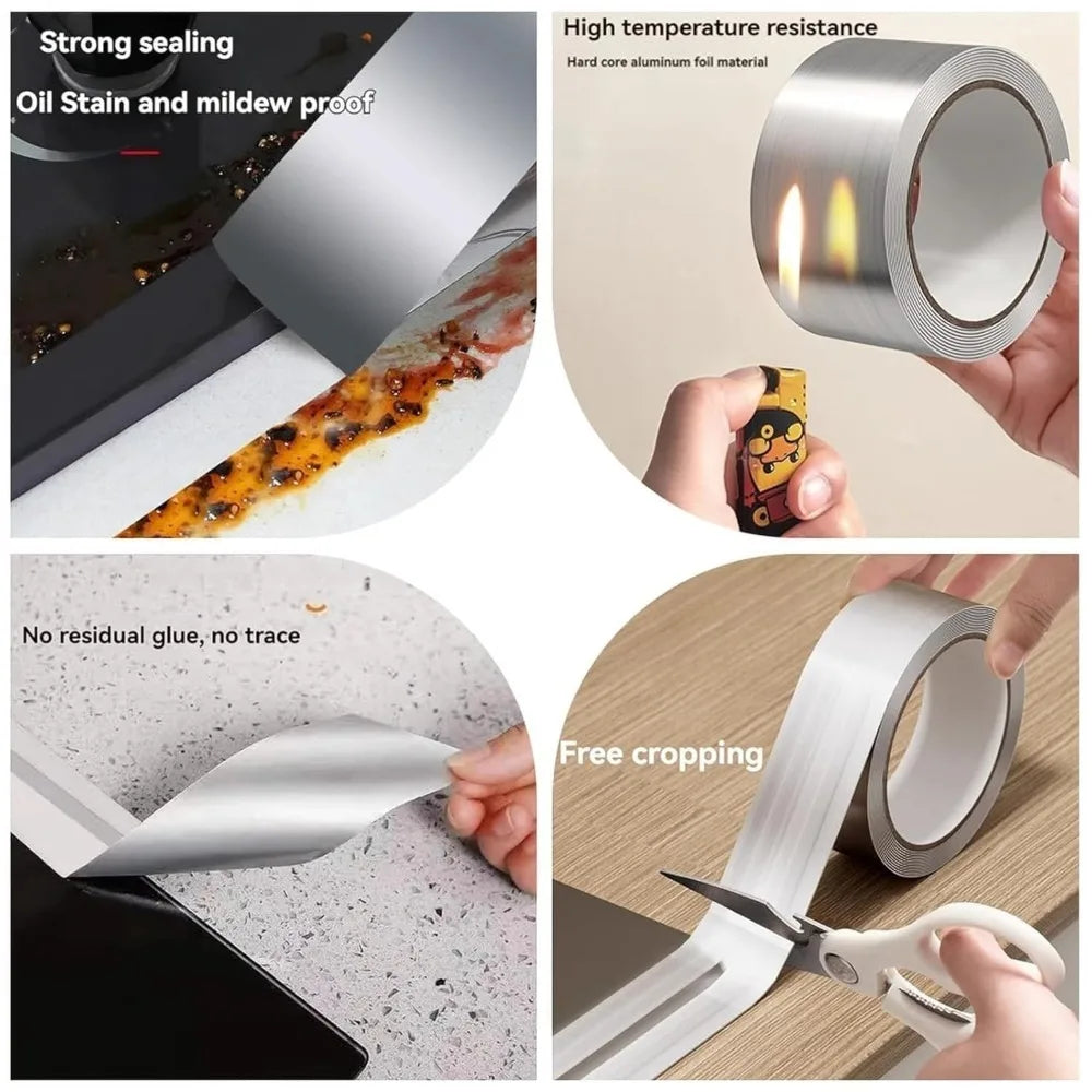 5-20m Kitchen Aluminum Foil Tape Waterproof Heat Resistant Heavy Duty 3/5cm Width Self Adhesive Seal Tape for Stove Gap Repair