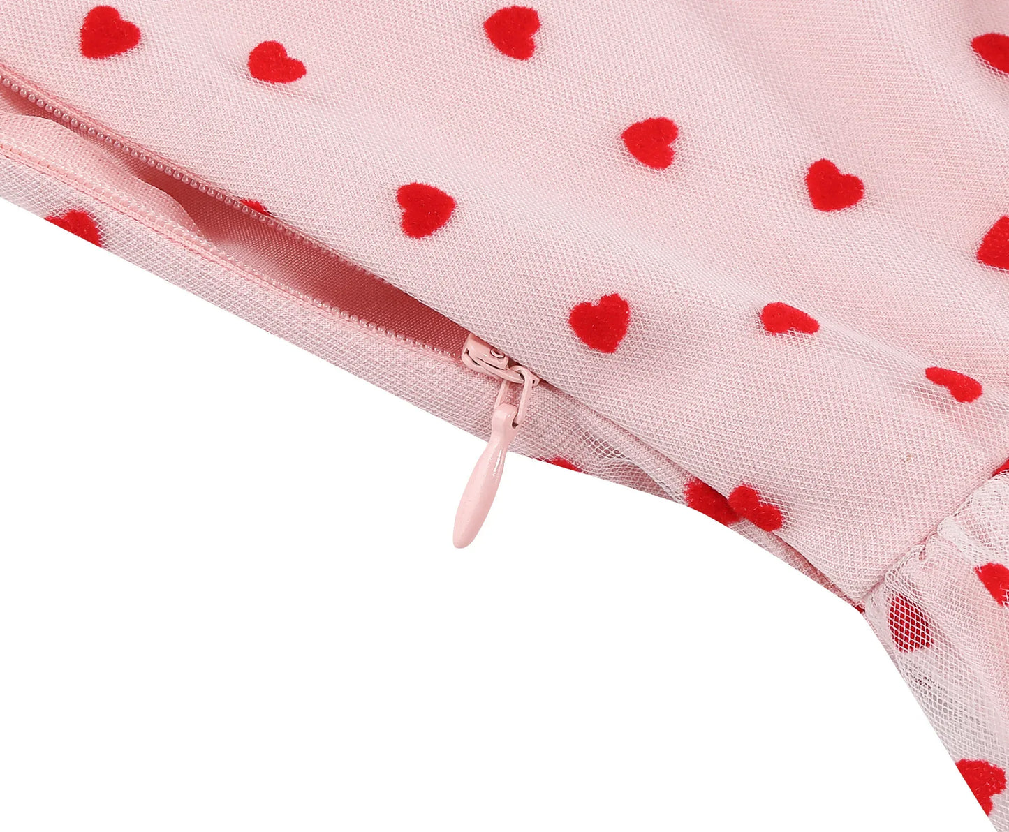 Knot Strap Strawberry Patchwork Vintage Dress 2025 Heart Flocking Valentine's Day Dress Women Birthday Party Pleated Mesh Dress