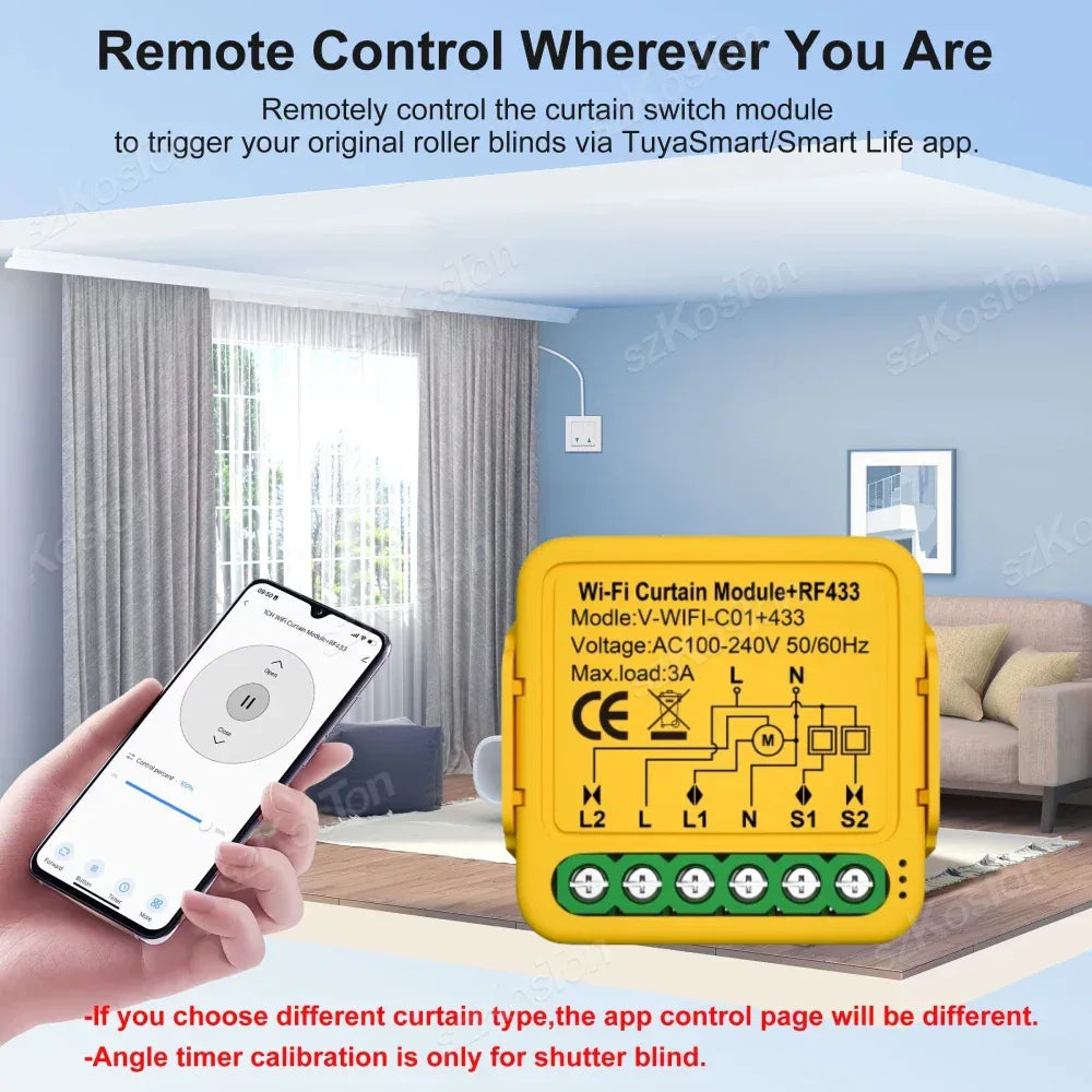 Tuya WiFi RF433 Smart Curtain Switch Controller Connect Roller Shutters Blinds Motor Switch Smart Life APP For Alexa Google Home