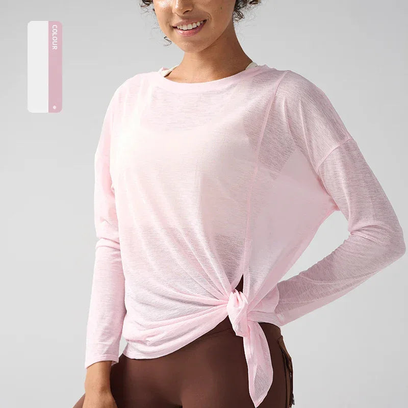 Gym Sports Tops Workout T-shirts Women Yoga Clothing Running Loose Slim Quick Dry Training Long Sleeve Blouse Fitness Tops👚